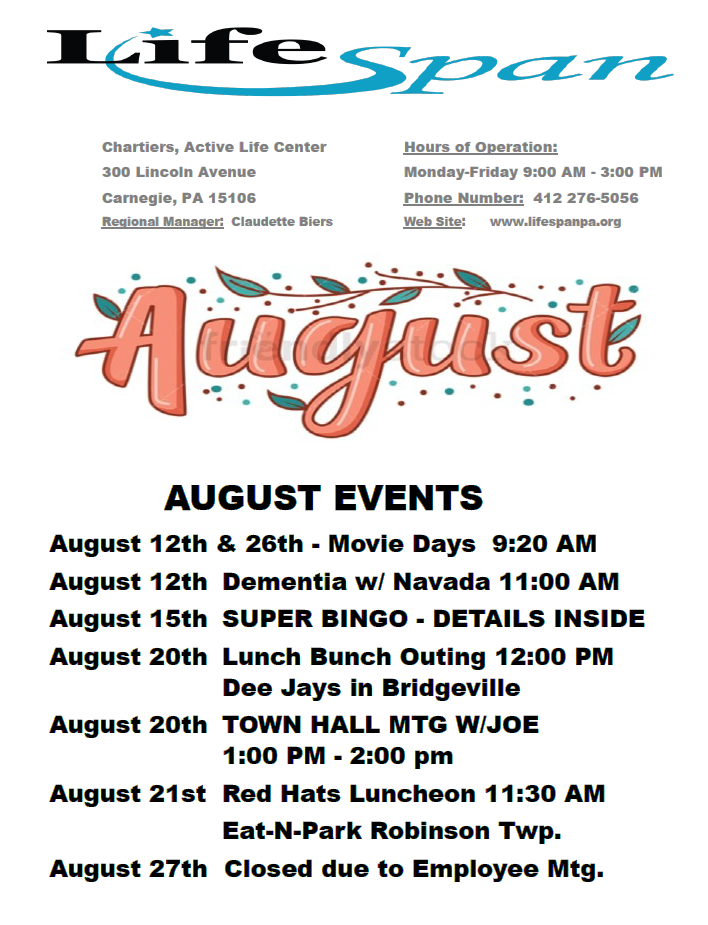 Chartiers August 2025 Newsletter